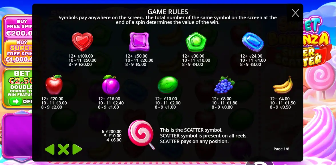 Nuevos símbolos y tabla de pagos Sweet-Bonanza-Super-Scatter-simbolos-y-pagos